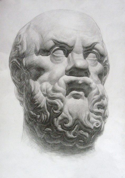 ♔ ART: Academic drawing Socrates head Socrates Drawing, Socrates Art, Geometric Shapes Drawing, 5th Element, Academic Drawing, Face Drawing Reference, Art Basics, Academic Art, Drawing Exercises