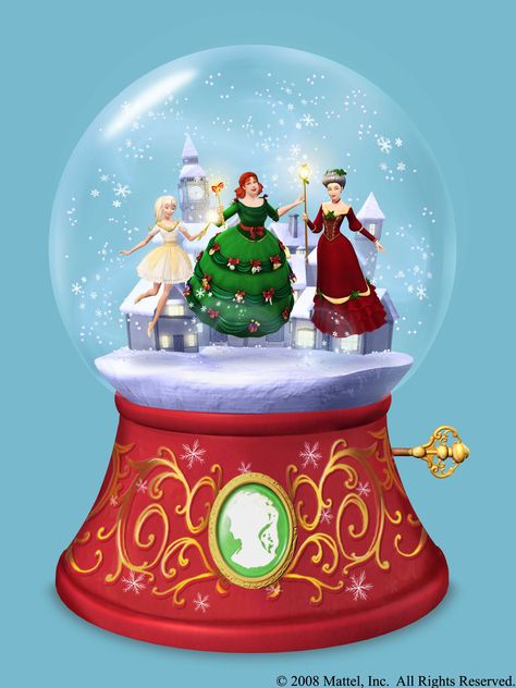 Christmas Snow Globe with Three Spirits of Christmas Past, Present and Future Barbie In A Christmas Carol, Musical Snow Globes, Christmas Barbie, A Christmas Carol, Christmas Snow Globes, Barbie Princess, Christmas Cartoons, Christmas Past, Christmas Snow