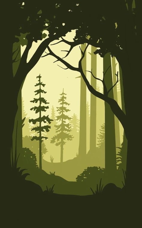 Digital Forest Art, How To Draw Forest Background, Forest Drawing Background, Simple Forest Background, Simple Forest Painting, Forest Illustration Trees, Simple Forest Drawing, Nature Graphic Design Illustration, Forest Drawing Simple