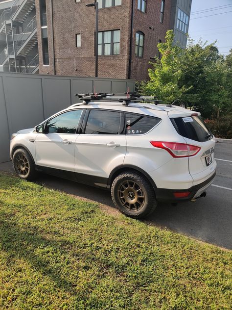 White ford escape with wheels and tires...... Ford Escape Accessories, Nissan Terra, Mom Mobile, 2017 Ford Escape, Led Driving Lights, Lifted Ford, Crossover Suv, Ford Kuga, Overland Vehicles