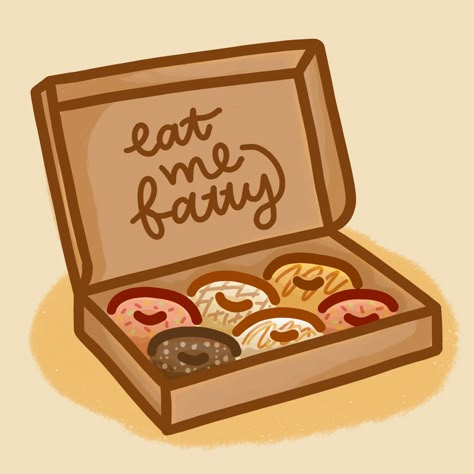 Box Of Donuts Drawing, Cookies Art Drawing, Donut Drawing Aesthetic, Donut Illustration Cute, Box Drawing Art, Cute Dessert Drawings, Donuts Drawing, Donuts Stickers, Cute Food Stickers