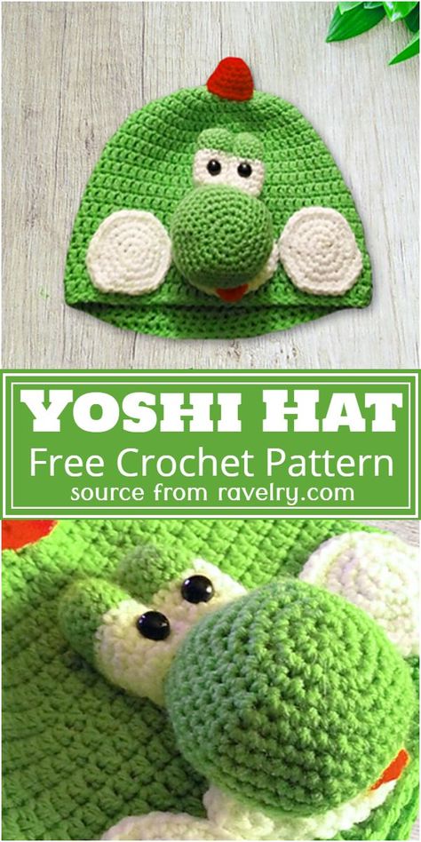 Crochet Yoshi Hat Free Pattern #freecrochetpattern #crochetyoshi #freecrochetyoshi #freecrochetyoshipattern Yoshi Crochet Hat Pattern Free, Yoshi Hat Crochet Pattern, Mario Crochet Hat Pattern Free, Crochet Yoshi Hat, Crochet Yoshi, Fun Crochet Patterns, School Hats, Nerdy Crochet, Mario Crochet