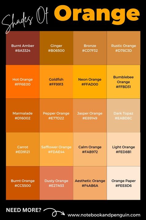 Orange Hex Code, Orange Color Names, Orange Color Code, Orange Hex, Orange Color Shades, Color Names Chart, Website Color Schemes, Pantone Color Chart, Orange Palette