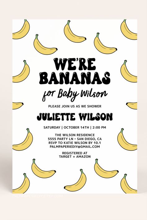 Monkey Themed Baby Shower Ideas, Monkey Baby Shower Ideas, Baby Shower Monkey, Baby Shower Monkey Theme, Kylie Baby Shower, Monkey Invitations, Banana In Pyjamas, Monkey Baby Shower, Kylie Baby