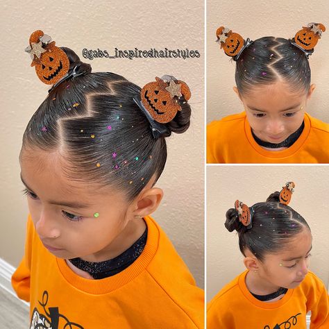 Christmas Program Hairstyles For Kids, Toddler Halloween Hair, Thanksgiving Hairstyles, Easy Little Girl Hairstyles, Girl Hair Dos, Toddler Hairstyles, Christmas Program, Pumpkin Costume, Toddler Halloween