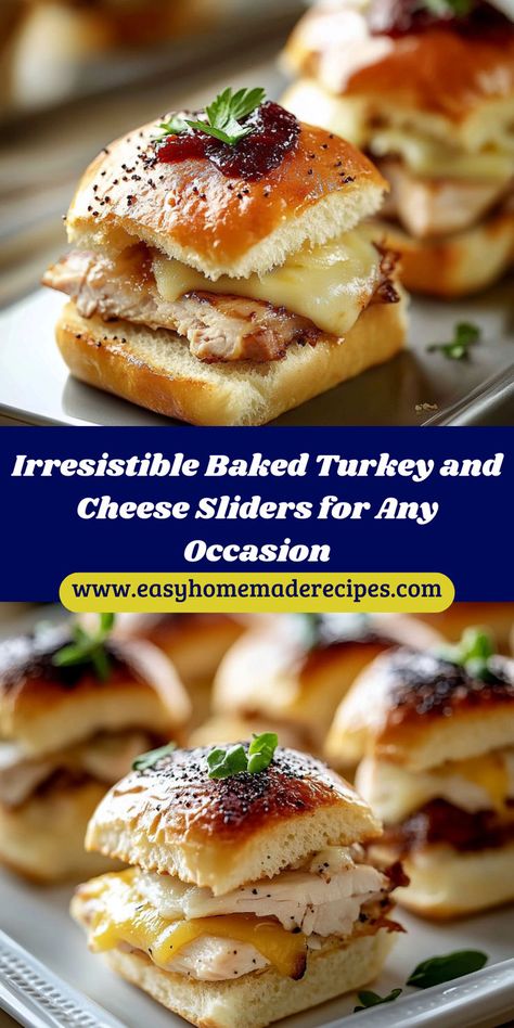 Delight your guests with these irresistible baked turkey and cheese sliders, the ultimate finger food perfect for parties, game days, or casual family dinners. Featuring tender turkey breast layered between gooey melted cheese and soft, buttery rolls, these sliders are simple to prepare and can be customized to cater to everyone’s taste. With just 15 minutes of prep and a quick bake, you'll have a crowd-pleasing dish that is sure to satisfy. Add veggies or swap in different cheeses for a unique twist that makes each batch a new favorite. Turkey And Cheese Sliders, Different Cheeses, Buttery Rolls, Quick Family Meals, Cheese Sliders, Deli Turkey, Baked Turkey, Slider Recipes, Turkey Breast