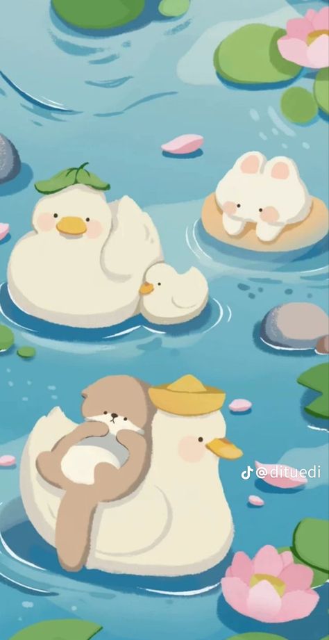 Duck Wallpaper Iphone, Iphone Illustration, Relax Nature, Duck Wallpaper, 동화 삽화, Video Nature, Duck Art, Cocoppa Wallpaper, Images Kawaii