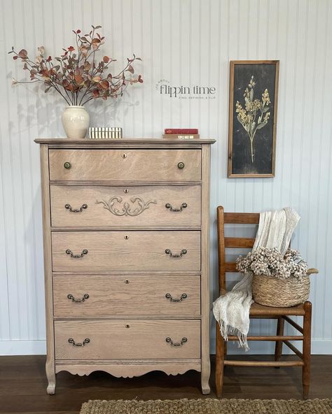 Goodbye red paint, hello natural charm! 🌿✨ This vintage dresser was lost under layers of bold paint, but after a full transformation, it’s back to its original beauty. Bringing out those stunning wood grains was so rewarding! Swipe to see the before and after! ✨ Paint wash using a mix of Stone & Knapsack Khaki from @melangepaints ✨ Stained using @generalfinishes Van Dyke Brown Glaze #FurnitureRefinishing #VintageMakeover #BeforeAndAfter #NaturalWoodFinish #FlippinTime #ipainteditprettyo... Light Brown Painted Furniture, Brown Painted Furniture, White Wash Dresser, Vintage Makeover, Dresser Brown, Tan Paint, Paint Wash, Vintage Dresser, Brown Paint