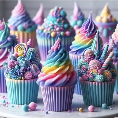 Cupcakes Colorful, Bright Cupcakes, Candy Inspired Cupcakes, Colorful Cupcakes Aesthetic, Multicoloured Cupcakes, Deco Cupcake, Candy Cupcake, Bubble Guppies Birthday, Spongebob Birthday