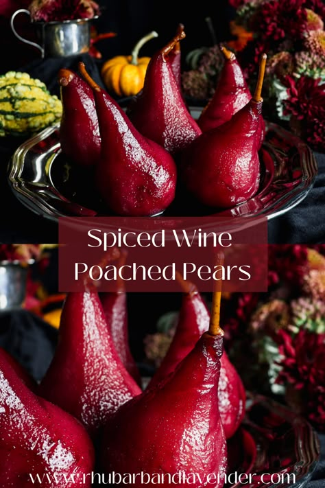 This spiced poached pear recipe is the perfect dish to serve with a fall menu. Juicy sweet pears are poached in red wine with warm spices making a delectable autumn dessert that is not too filling at the end of a full dinner feast. Red Wine Poached Pears, Pears In Red Wine, Wine Syrup, Poached Pears Recipe, Wine Poached Pears, Pear Dessert, Best Red Wine, Poached Pears, Pear Recipes