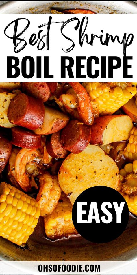 Text reads best shrimp boil recipe Easy Crab Boil Recipe, Stovetop Shrimp, Easy Shrimp Boil Recipe, Easy Shrimp Boil, Crab Boil Recipe, Shrimp And Crab Boil, Shrimp Boil Recipe, Boiled Dinner, How To Make Shrimp