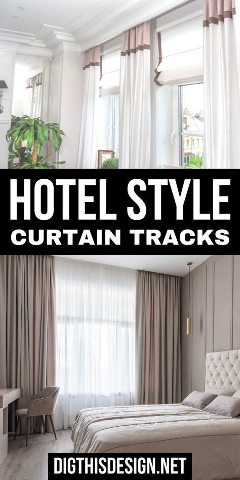 If you are looking for a way to transform your living space with accessories, you should consider using curtain tracks. Hotel-style curtain tracks are an easy, budget-friendly way to transform any living space into something more stylish and versatile. Hotel Curtains Living Room, Hotel Curtains Bedroom, Hotel Style Curtains, Track Curtains, Hotel Curtains, Victorian Curtains, Buffalo Check Curtains, Curtain Tracks, Eclectic Wallpaper