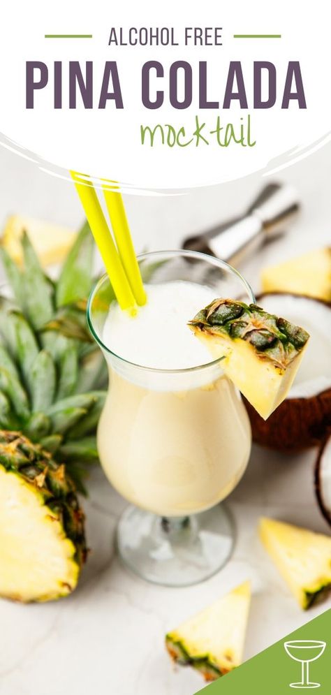 Virgin pina colada cocktail recipe. Get all the flavour of pina colada without the alcohol in this alcohol-free pina colada mocktail Pina Colada Recipe Non Alcoholic, Virgin Cocktail Recipes, Pina Colada Cocktail Recipe, Colada Drinks, Pina Colada Mocktail, Pina Colada Cocktail, Virgin Pina Colada, Alcohol Free Cocktails, Mocktail Drinks