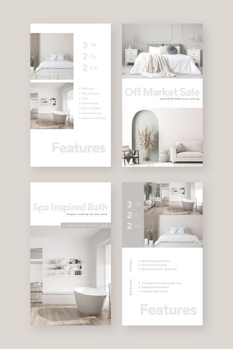 We make beautiful, modern & completely customizable templates for the busy realtor.  Save time & create a consistent social media presence for your real estate business. Personalize the colours, fonts, images and more using the free version of Canva. These posts include: New Listing, Just Sold, Introduction, Features, Private Viewing, Quote, Coming Soon, Off Market Sale, Bathroom Highlight, Home of the Week, Neighbourhoods, Testimonial & bonus holiday posts. #realtormarketing Just Sold Real Estate Social Media, Real Estate Instagram Stories, Just Sold Real Estate Marketing, One Pager Design, London Real Estate, Holiday Fonts, London Instagram, Architecture Board, Realtor Marketing