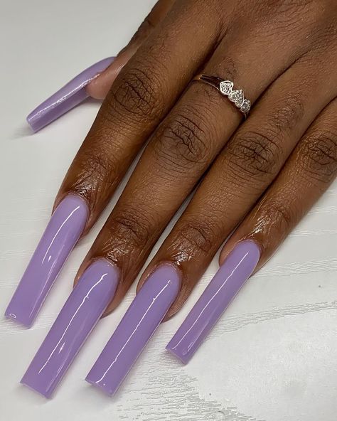 Violet Color Nails, Xl Purple Acrylic Nails, Pastel Purple Coffin Acrylic Nails, Solid Color Nail Sets, Purple Bottom Nails, Natural Long Nails Aesthetic, Long Acrylic Nails Solid Color, Light And Dark Purple Nails, Solid Colour Acrylic Nails