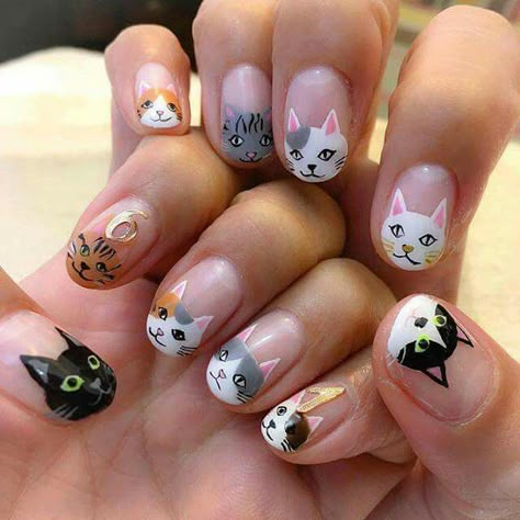 Kitten Nails, Cat Nail Designs, Animal Nail Designs, Cat Nail Art, Kitty Nails, Cat Nail, Animal Nail Art, Abstract Nail Art, Animal Nails