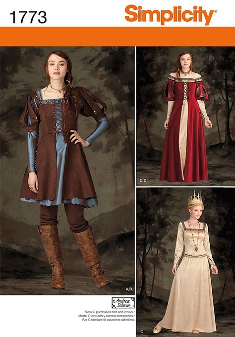 Amazon.com: Simplicity 1773 Misses' Costume Sewing Pattern, Size R5 (14-16-18-20-22): Arts, Crafts & Sewing Hunting Dress, Ren Faire Costume, Fest Outfits, Lady Like, Costume Sewing Patterns, Queen Costume, Medieval Costume, Costume Patterns, Steampunk Costume