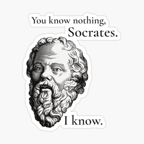 Get my art printed on awesome products. Support me at Redbubble #RBandME: https://www.redbubble.com/i/sticker/You-know-nothing-Socrates-by-Beltschazar/107525704.EJUG5?asc=u Psychoanalysis Art, Book Infographic, School Murals, Funny Questions, Anime Quotes Inspirational, Socrates, Bullet Journal Doodles, Philosophers, Poster Stickers