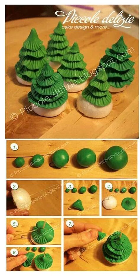 Polymer Clay Tree Sculpture, Fondant Christmas Tree, Fondant Tree, Polymer Clay Christmas Tree, Christmas Tree Clay, Jul Kaka, Tree Clay, Clay Christmas Tree, Christmas Fondant