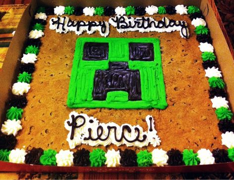 Surprised a 9 year old with a Minecraft cookie cake for his Birthday. Success! - Imgur Cake For His Birthday, Minecraft Cookies, Minecraft Birthday Cake, Minecraft Birthday Party, Birthday Party Crafts, Minecraft Cake, Minecraft Birthday, Minecraft Party, Cake Pictures