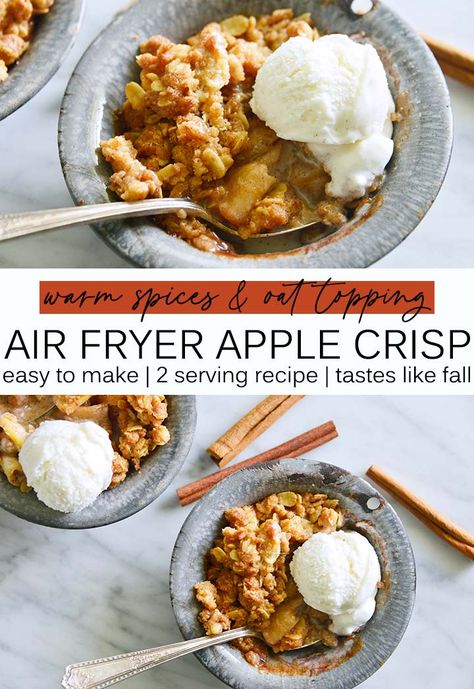 Mini Apple Crisp Recipe, Air Fryer Apple Crisp Recipe, Air Fryer Apple Crumble, Apple Crisp For Two, Healthy Apple Crisp, Air Fryer Recipes Dessert, Easy Apple Crisp Recipe, Apple Crisp Recipe, Apple Crisp Easy