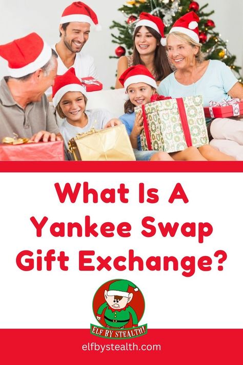 What is a yankee swap gift exchange? Christmas gift exchange games explained by Elf By Stealth. Yankee Swap Rules, Yankee Swap Games, Gift Exchange Rules, Holiday Gift Exchange Games, Secret Santa Game, Christmas Party Inspiration, Gift Exchange Game, Yankee Swap Gift, Yankee Swap