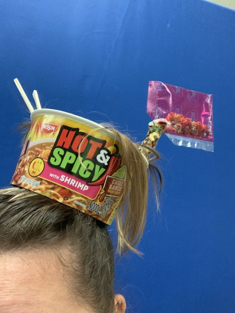 Shrimp hot and spicy ramen noodle crazy hair Crazy Hair Day Noodles, Ramen Noodle Hair, Diy Ramen, Noodle Hair, Crazy Hair For Kids, Spicy Ramen Noodles, Spicy Ramen, Hot And Spicy, Ramen Noodle