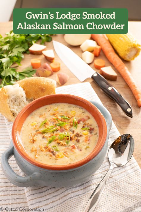 Alaskan Salmon Chowder, Alaska Food Recipes, Smoked Salmon Chowder Recipe, Alaskan Salmon Recipes, Salmon Stew Recipe, Alaskan Recipes, Alaska Recipes, Salmon Chowder Recipe, Alaskan Food