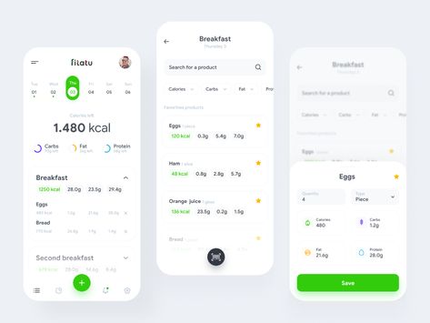 Fitatu - Calorie Counter App Redesign by Bartosz Maryniaczyk on Dribbble Calorie Counting App, Counter App, Calorie Counter App, Calorie Counter, Tracking App, Calorie Counting, App Interface, App Ui Design, App Ui