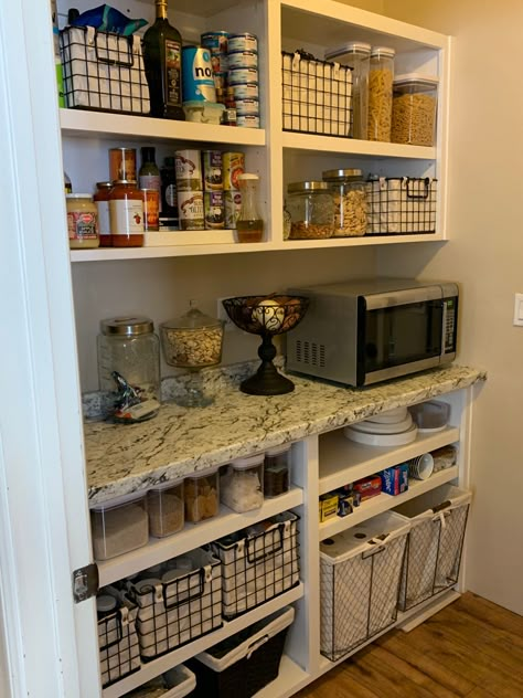 Small Pantry Laundry Room Combo Organization, Small Pantry Built In Shelves, Small Pantry In Laundry Room, Laundry Room Turned Into Pantry, Diy Pantry In Laundry Room, Pantry In The Garage, Pantry In The Laundry Room, Laundry Room Into Pantry, Walk In Pantry Mudroom Combo