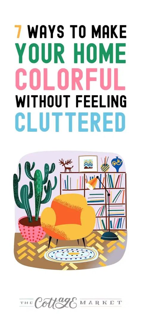 7 WAYS TO MAKE YOUR HOME COLORFUL WITHOUT FEELING CLUTTERED These 7 Ways to Make Your Home Colorful Without Feeling Cluttered will help you add a ton o fun to your space! Adding pops of color is a great way to liven up your house, but splattering it around can backfire. Too much can make your home feel smaller, and efforts to add colorful decor can make it appear cluttered. Here’s how to add your favorite colors around your home without going overboard. Cheerful Home Decor, Every Room A Different Color, How To Make Your House Feel Like Home, How To Add Pops Of Color Living Rooms, How To Add Colour To Your Home, Colorful Home Accents, Maximalist Condo, Ways To Add Color To A Room, Add Color To Your Home