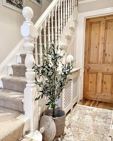 Door Into Living Room, Front Door Into Living Room, Living Room With Stairs, Room With Stairs, Cottage Staircase, Cottage Stairs, Ivory Decor, Cottage Extension, Staircase Interior Design