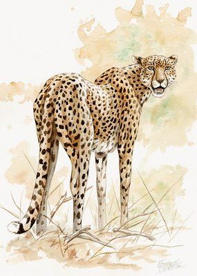 Cheetah Watercolor 1 Cheetah Watercolor, Wildlife Watercolor, Cheetah Art, Savanna Animals, Leopard Watercolor, Safari Art, Big Cats Art, Cartoon Painting, Art Painting Gallery