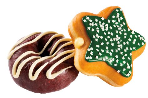 Red Velvet Drizzle & Holiday Star Donut - both available at participating U.S. DDs Donuts Stickers, Donuts Shop, Holiday Donuts, Star Donuts, Food Reference, Amazing Breakfast, Food Png, Holiday Menus, Delicious Donuts