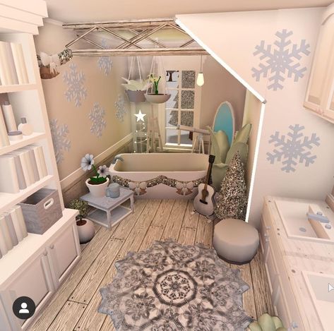 Christmas Bloxburg Bathroom, Bloxburg Christmas Bathroom Ideas, Bloxburg Room Ideas Christmas, Christmas Bathroom Bloxburg, Winter Home Bloxburg, Bloxburg Christmas Bathroom, Christmas Bloxburg House Interior, Bloxburg Custom Chair, Bloxburg Christmas House