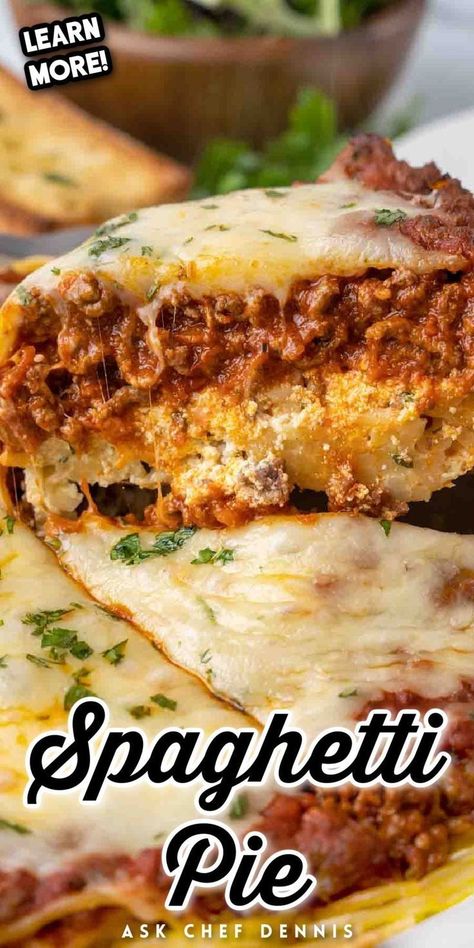 This spaghetti pie is the perfect dish to add to your meal planning dinner rotation. This delicious and easy-to-make casserole is sure to be a hit with your entire family. Made with pasta, cheese, and hearty meat sauce in one easy-to-serve dish, spaghetti pie is the perfect weeknight meal! Try it today. Spaghetti Pie Recipe Easy, Spaghetti Pie Recipe, Spaghetti Pie Recipes, Copycat Food, Amazing Pasta, Pasta Cheese, Spaghetti Pie, New Recipes For Dinner, Favorite Pasta Recipes