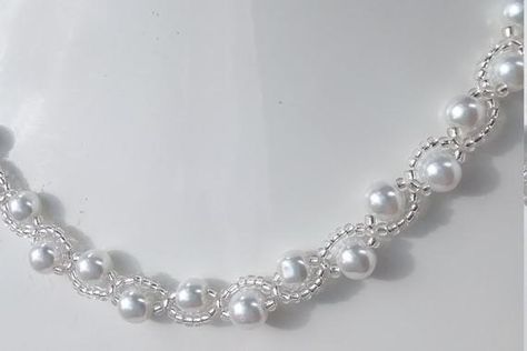 Elegant Beaded Silver Bridal Necklace, Formal Beaded Pearl White Bridal Necklace, Elegant White Beaded Bridal Necklace, Handmade Pearl White Beaded Necklace For Wedding, Handmade White Pearl Necklace For Wedding, Dove Wedding, Wedding Doves, Hand Beaded Jewelry, Elegant Prom