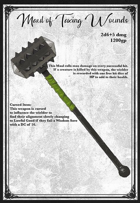 Maul Dnd 5e, Dnd Hammer, Rpg Items, Guerriero Samurai, Dungeons And Dragons Rules, Dnd Magic, Dnd Items, Dungeons And Dragons Memes, Dungeon Master's Guide