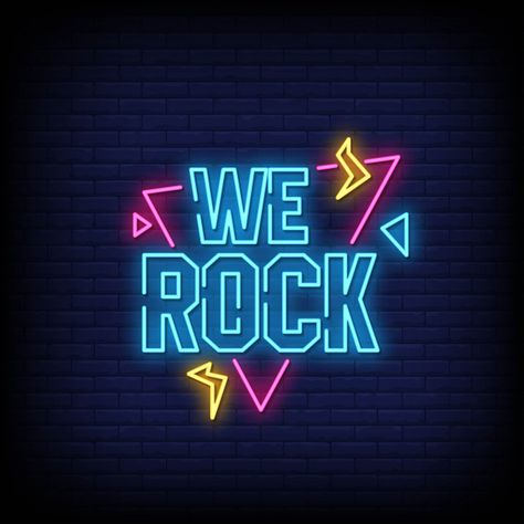 We rock neon signs style text Premium Vector | Premium Vector #Freepik #vector #vintage #music #party #star Neon Words, Custom Neon Lights, Neon Backgrounds, Rock Hand, New Retro Wave, Neon Logo, We Rock, Neon Aesthetic, Neon Wallpaper