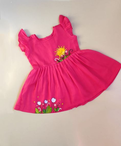 Hand Painted Baby Frock, Posh Dresses, Kids Frock, Summer Embroidery, Kids Ethnic Wear, Painted Clothes Diy, Diy Tutu, Painted Clothing