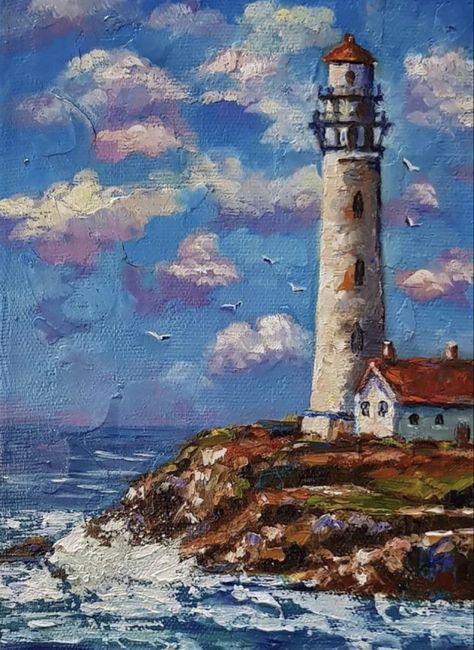 Painting Lighthouse, Coast Painting, Painting Expressionism, Impasto Art, Seaside Paintings, الفن الرقمي, Painting Texture, Lighthouse Painting, Lighthouse Art