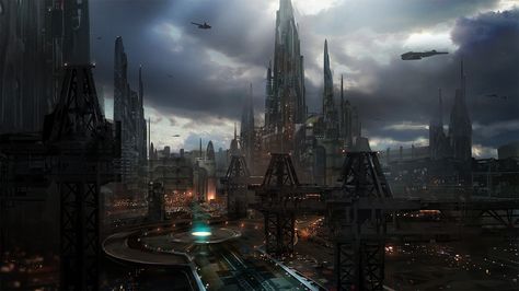 Sci-fi city scape concept art  - class demo, James Paick on ArtStation at https://www.artstation.com/artwork/Xa9La James Paick, Futuristic Cities, Scifi City, Environment Inspiration, Futuristic Cityscape, Sci Fi City, Sci Fi Environment, Games Design, Planets Art