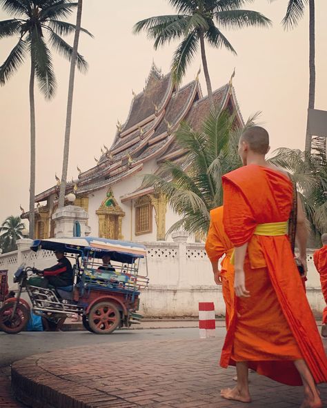 Enjoying the serene atmosphere of Laos cultural capital, Luang Prabang #luangprabang #laos #buddhistmonk #travelphoto #travelphotography French Colonial Architecture, Laos Country, Laos Culture, Laos Clothing, Pakse, Luang Prabang Laos, Laos Travel, Thailand Fashion, Thailand Adventure