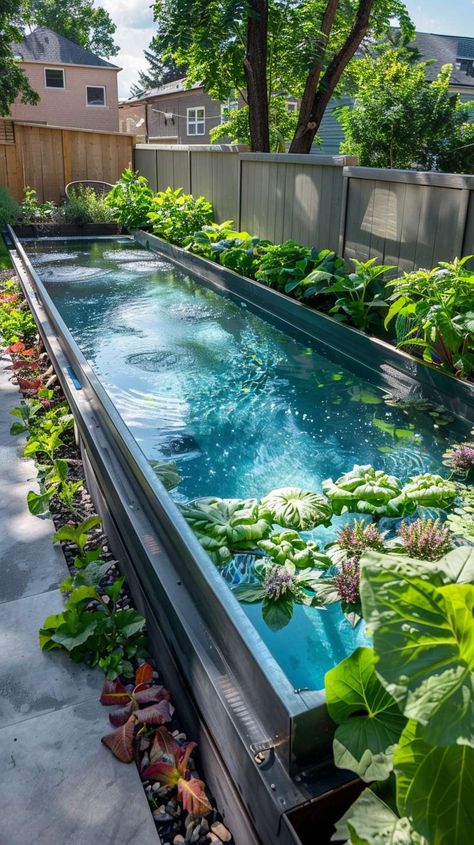 Metal Swimming Pool, Raised Small Pools, Sea Container Pool, Container Swimming Pool Ideas, Micro Pool, Container Pool Ideas, Small Garden Pool, Diy Pool Ideas, Modular Pool