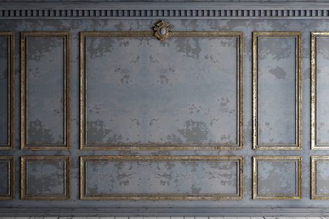 Vintage Style Living Room, Gold Rooms, Distressed Walls, Victorian Wall, French Walls, Paper Backdrop, Grey Panels, Old Wall, Wall Molding