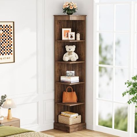 Narrow Corner Bookcase, 70.87-Inch Tall Corner Bookshelf with Open Shelves - Bed Bath & Beyond - 40562774 Corner Bookshelf, Displaying Books, Corner Bookshelves, Vertical Design, Display Shelf, Open Shelf, Bookcase Storage, Corner Shelves, Open Shelves