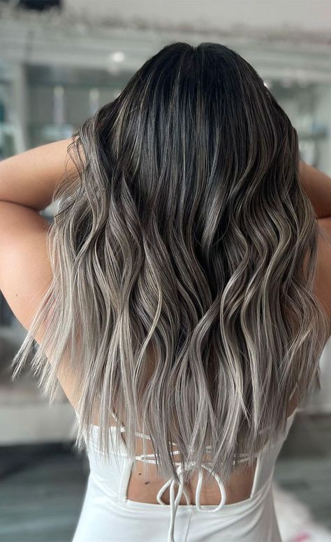 Blonde Balayage, brown balayage, ash brown balayage, Coffee Balayage Hair, Brunette balayage 2023, caramel balayage, balayage hair ideas, balayage hair color ideas, blonde balayage Smoky Blonde Balayage, Smokey Balayage Brunettes, Blonde Hair On Black Hair, Ashy Blonde Balayage On Black Hair, Yellow Blonde Balayage, Dark Hair With Grey Balayage, Bad Balayage, Icy Brunette, Dramatic Balayage