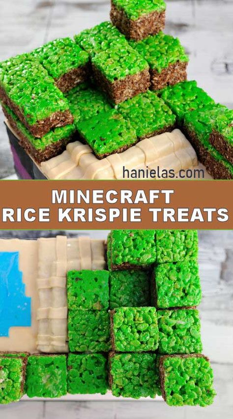 Minecraft Birthday Dessert, Minecraft Rice Krispies, Minecraft Party Treats, Minecraft Sensory Bin, Mind Craft Birthday Party Ideas, Minecraft Appetizers, Gaming Birthday Party Food Ideas, Minecraft Rice Crispy Treats, Cheap Minecraft Party Ideas