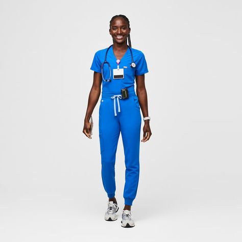 Women's Royal Blue Scrubs | FIGS Cyberpunk Tech, Royal Blue Scrubs, Purple Joggers, Scrubs Outfit, Figs Scrubs, Medical Outfit, Green Joggers, Blue Scrubs, Sneakers Looks