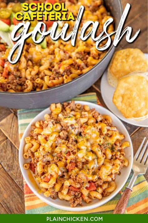 School Cafeteria Goulash - Plain Chicken Lunch Lady Recipes, Lunchroom Recipes, Gacha Backgrounds School, Lunch Recipies, Plain Chicken Recipe, Backgrounds School, Mexican Chopped Salad, Easy Goulash Recipes, 90s School